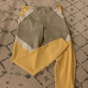 yellow, beige and white stripe leggings